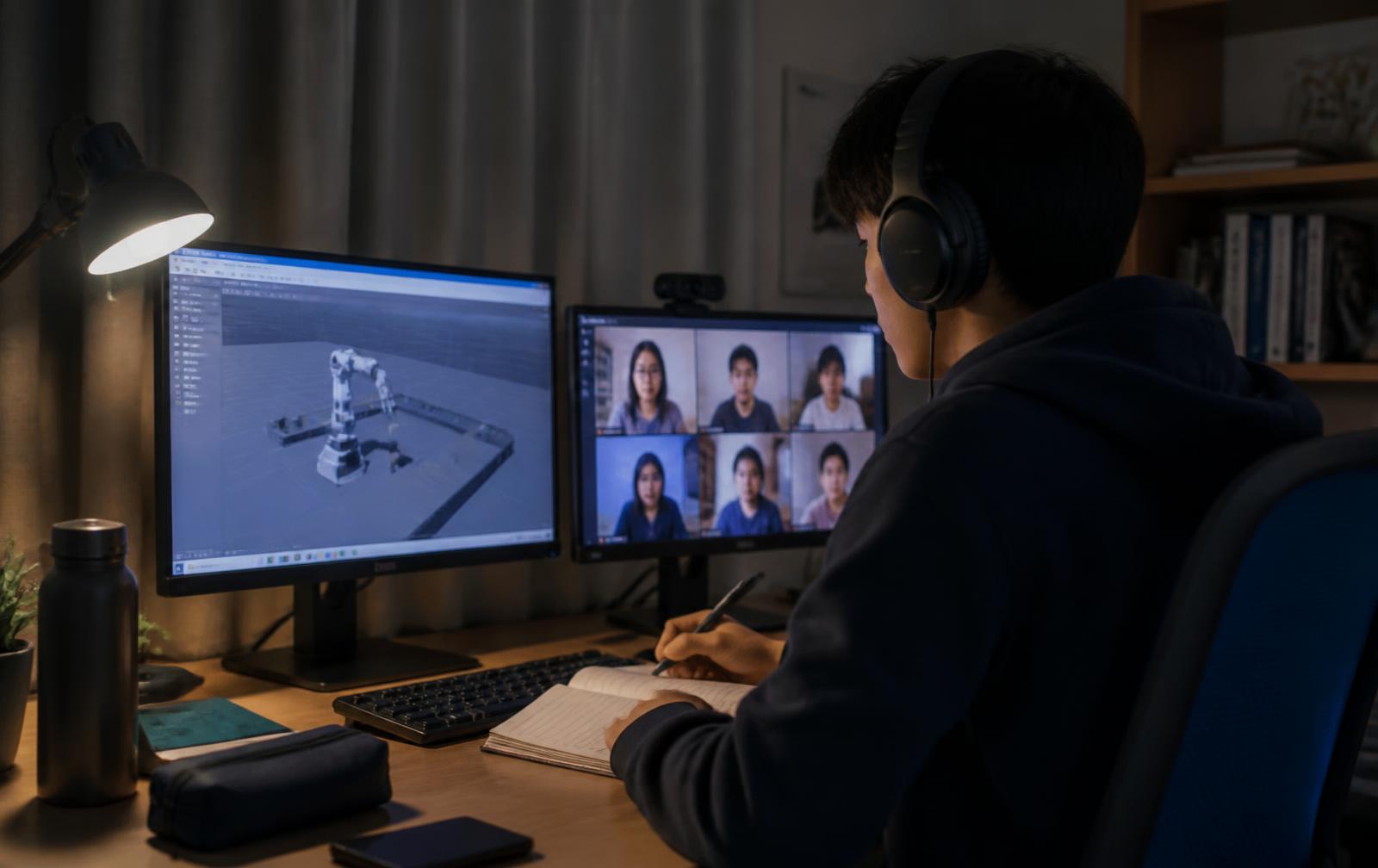 Étudiante en ligne au laboratoire à distance
