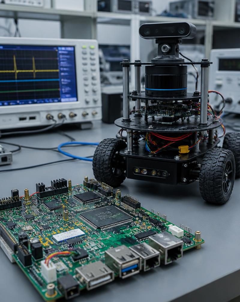 Carte électronique et prototype de robot autonome sur un établi